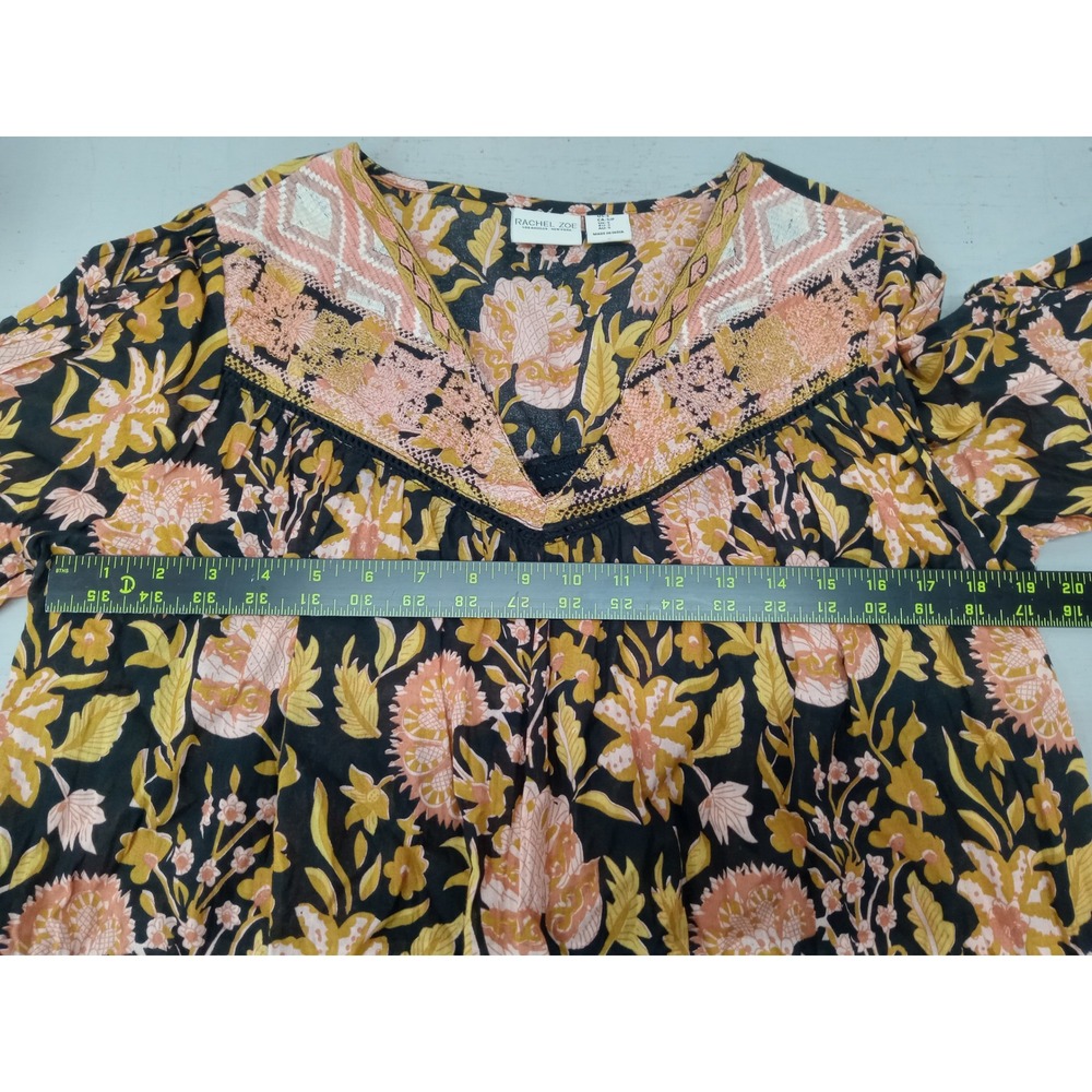 Rachel Zoe Floral Embroidered V-Neck Peasant Long Sleeve Blouse Small Vacation - Picture 8 of 12
